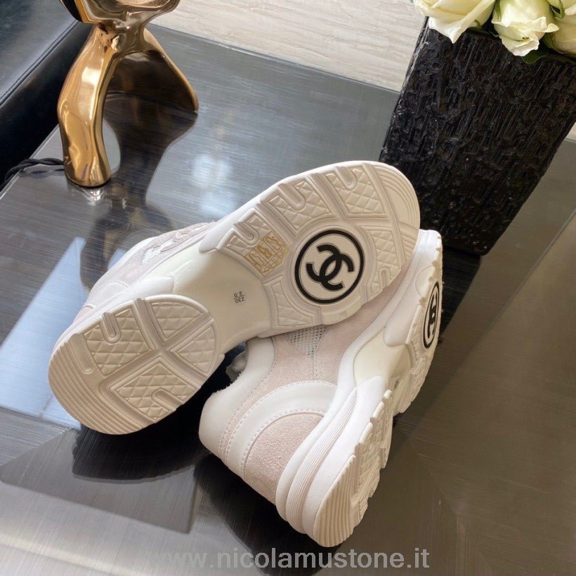 Original Quality Chanel Mesh Sneakers Sneakers G34360 Pelle Di Agnello Pelle Scamosciata Collezione Primavera/estate 2020 Bianco
