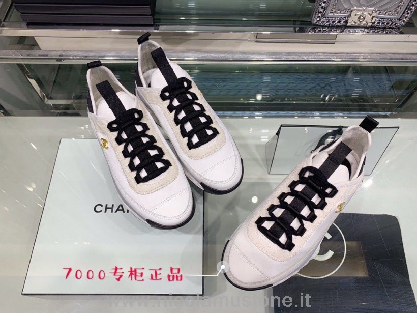 Sneakers Chanel In Maglia Calzino Di Qualità Originale Pelle Di Vitello Collezione Autunno/inverno 2019 Bianco/nero