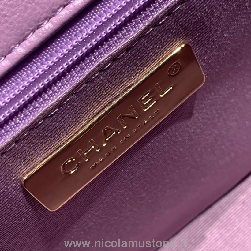 Qualità Originale Chanel 19 Borsa A Tracolla Con Patta 18 Cm Jersey/pelle Di Agnello Hardware Oro Crociera 2019 Collezione Classica Lavanda