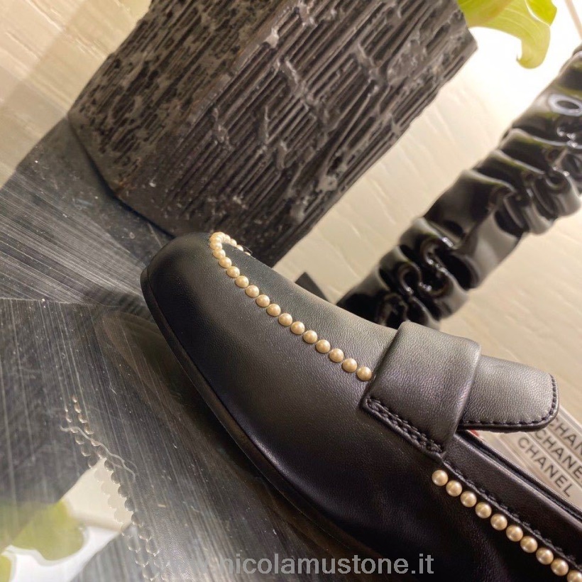 Qualità Originale Chanel Sandali Flats Ricamati In Pelle Di Agnello Collezione Primavera/estate 2020 Nero