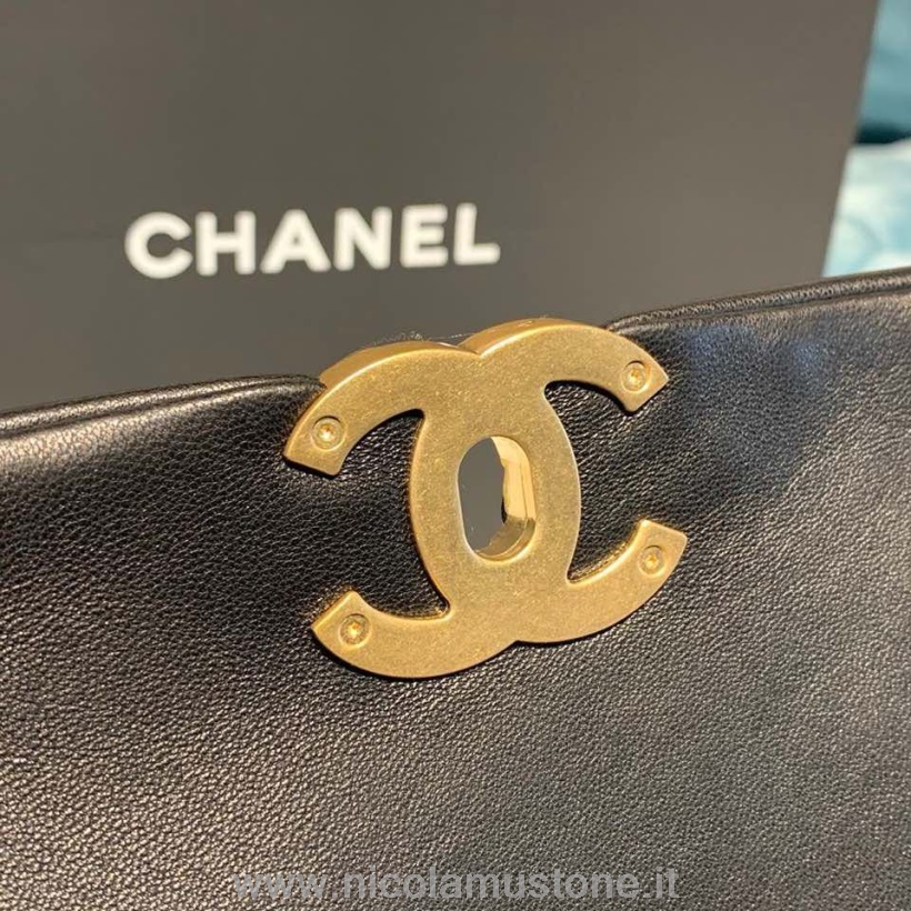 Qualità Originale Chanel 19 Borsa Con Patta 30 Cm Pelle Di Capra Collezione Primavera/estate 2020 Act 1 Nero