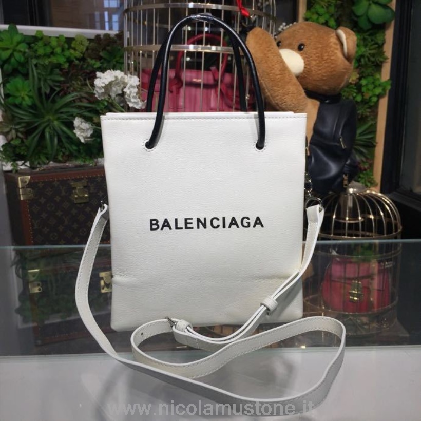 Borsa Shopping In Pelle Martellata Con Logo Balenciaga Qualità Originale 20cm Collezione Primavera/estate 2018 Bianca