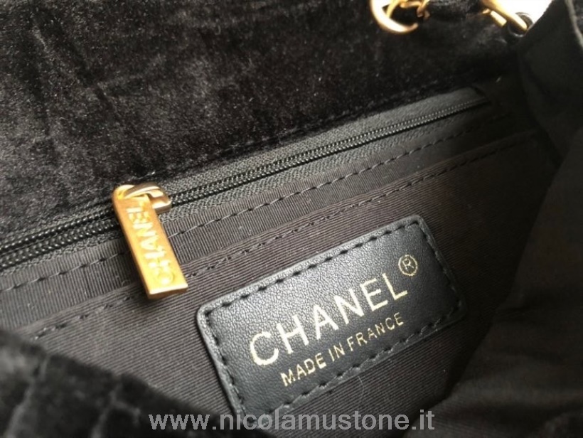 Borsa Con Patta In Velluto Chanel Di Qualità Originale 20cm Hardware Oro Collezione Primavera/estate 2022 Nera