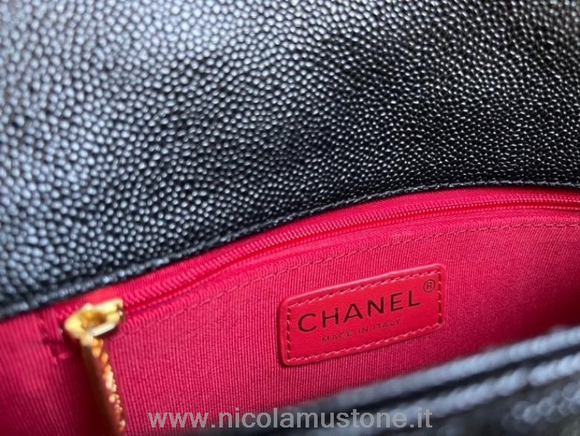 Qualità Originale Chanel Catena Melodia Patta Borsa 18cm As3103 Pelle Di Vitello Grana Hardware Oro Collezione Primavera/estate 2022 Nero