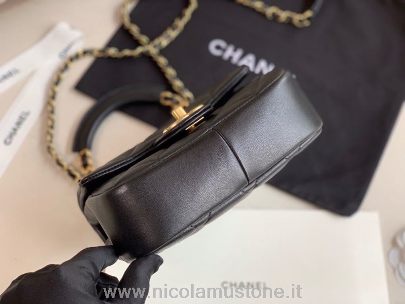 Borsa Chanel Con Manico Circolare Di Qualità Originale 18cm Pelle Di Agnello Collezione Primavera/estate 2020 Act 1 Nero