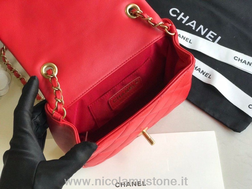 Qualità Originale Borsa Chanel Con Manico Circolare 18cm Pelle Di Agnello Collezione Primavera/estate 2020 Act 1 Rosso