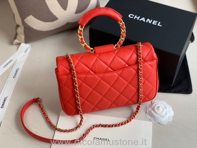 Qualità Originale Borsa Chanel Con Manico Circolare 20cm Pelle Di Agnello Collezione Primavera/estate 2020 Act 1 Rosso