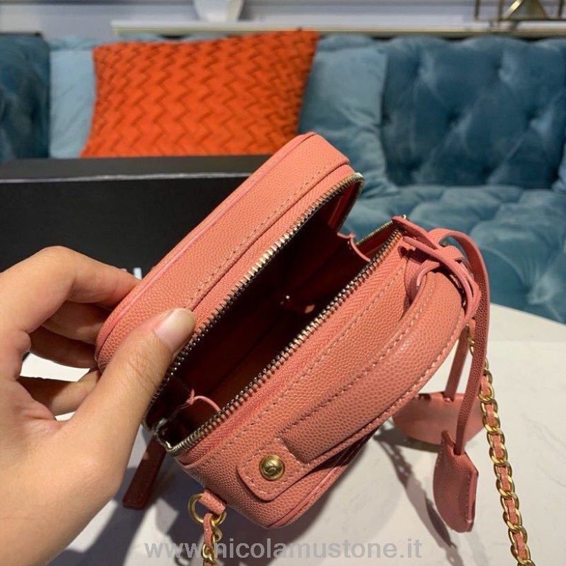Qualità Originale Chanel Cc Filigrana Verticale Vanity Case Borsa 18 Cm Hardware Oro Caviale Pelle Crociera Collezione 2019 Rosa