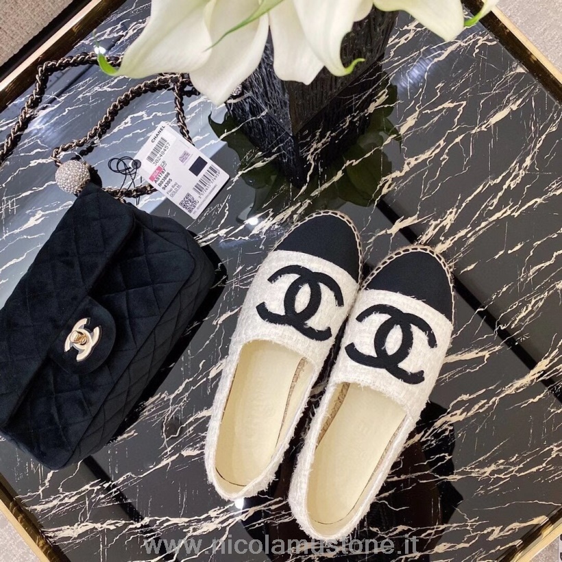 Qualità Originale Espadrillas Chanel In Tweed/gros-grain Pelle Di Agnello Collezione Autunno/inverno 2020 Bianco/nero