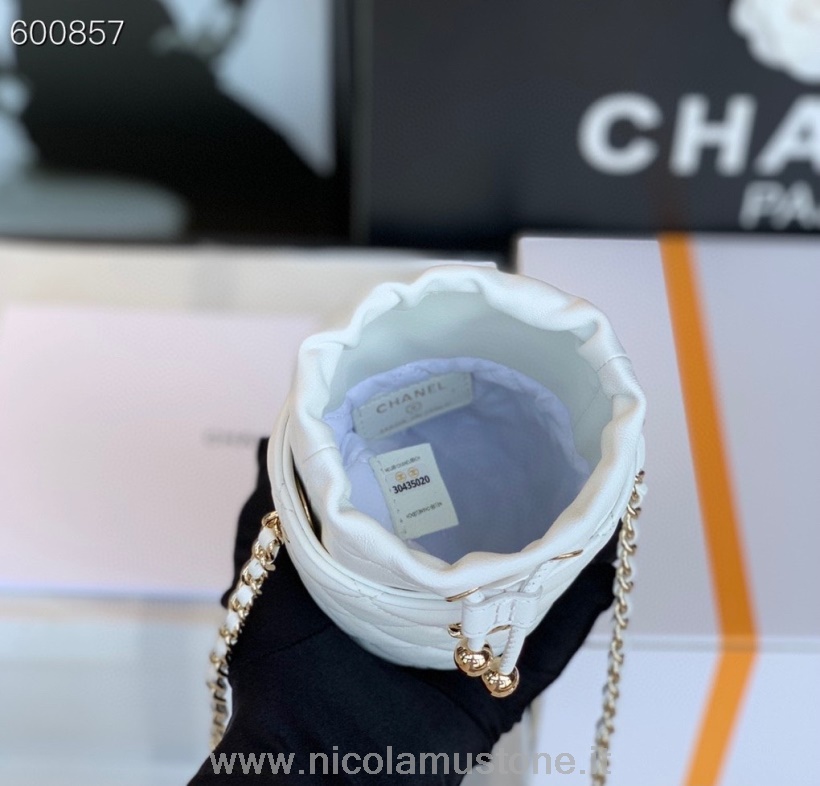 Borsa A Tracolla Circolare Chanel Di Qualità Originale 18cm Pelle Di Agnello Hardware Oro Collezione Autunno/inverno 2021 Bianco