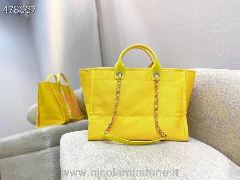 Qualità Originale Chanel Deauville Tote Bag Tweed 38cm Collezione Primavera/estate 2021 Giallo/arancione