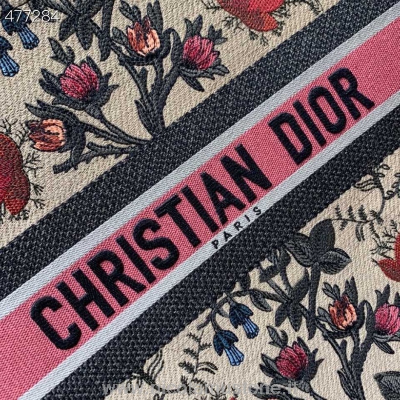 Qualità Originale Christian Dior Fiori Libro Tote Bag 42 Cm Tela Ricamo Primavera/estate 2021 Collezione Beige/rosso Multi