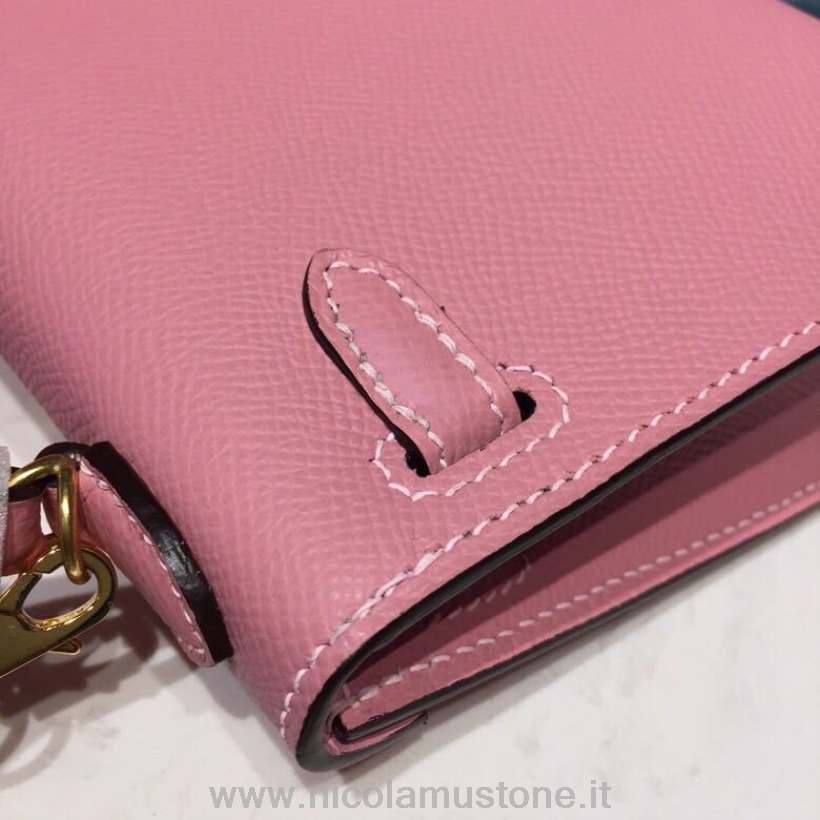 Qualità Originale Hermes Mini Kelly 20 Cm Epsom Borsa Hardware Oro Cucita A Mano Rose Confetti