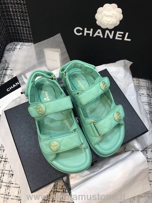 Sandali Mare Chanel Con Velcro Di Qualità Originale Pelle Di Vitello Collezione Primavera/estate 2020 Act 2 Turchese