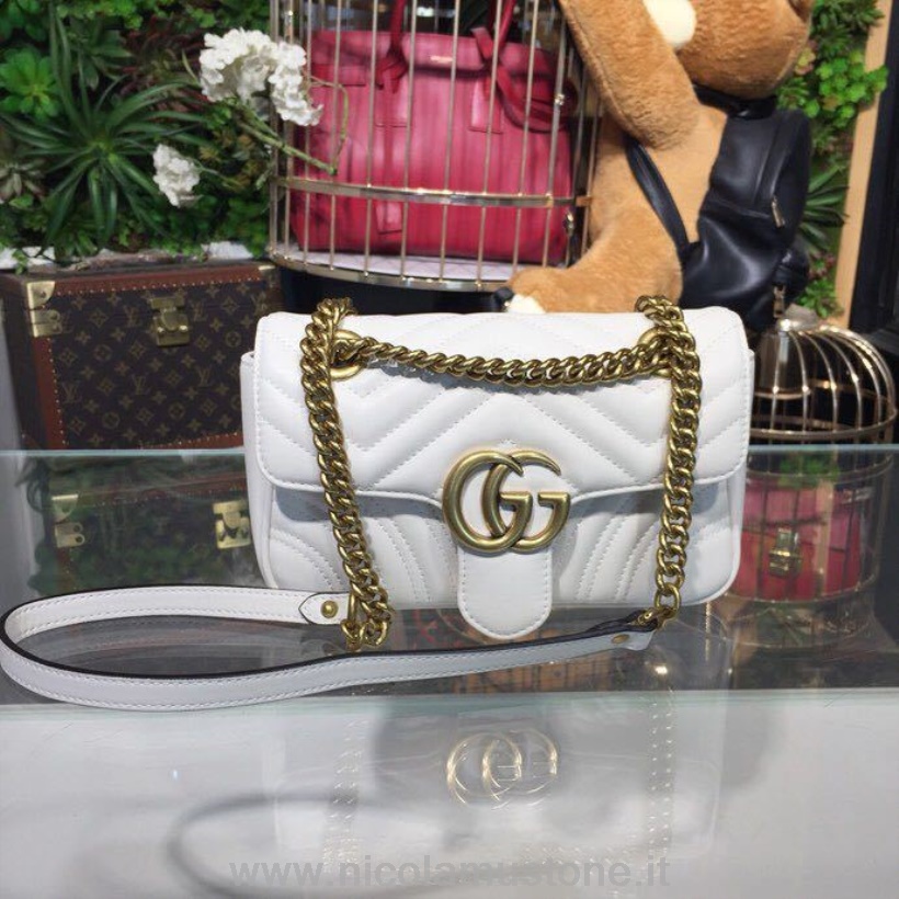 Qualità Originale Gucci Marmont Matelasse Borsa A Spalla 22cm 443497 Vitello Pelle Collezione Primavera/estate 2018 Bianco