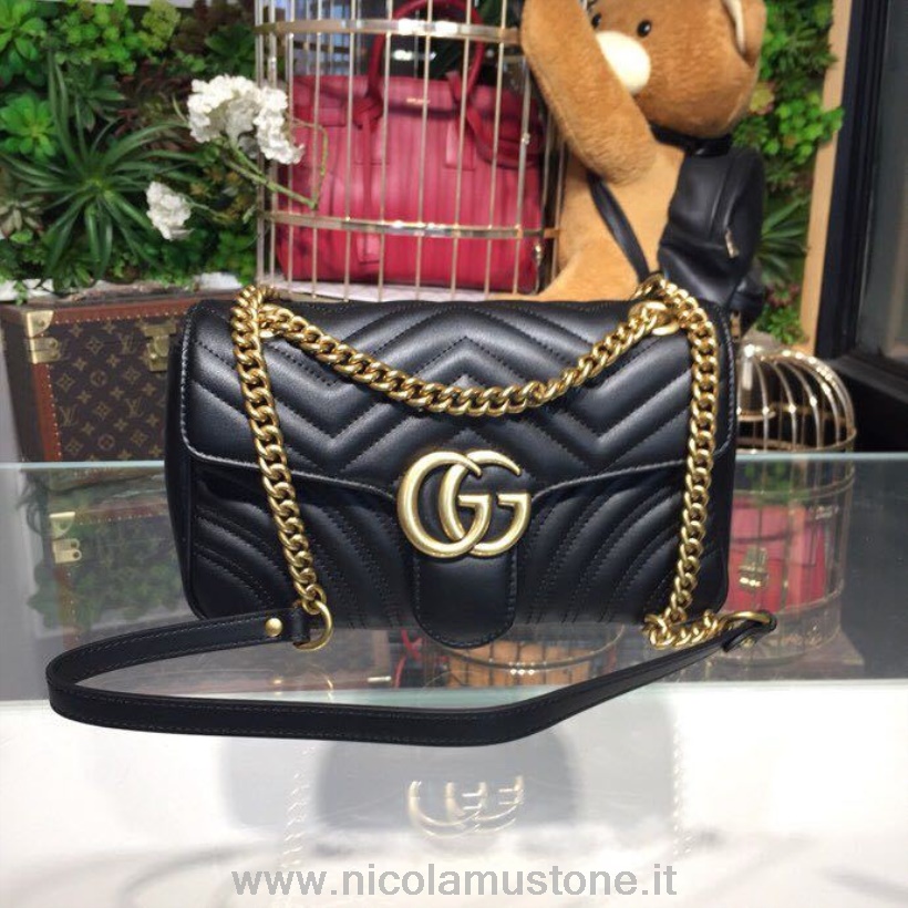 Qualità Originale Gucci Marmont Matelasse Borsa A Spalla 25cm 443496 Vitello Pelle Collezione Primavera/estate 2018 Nero