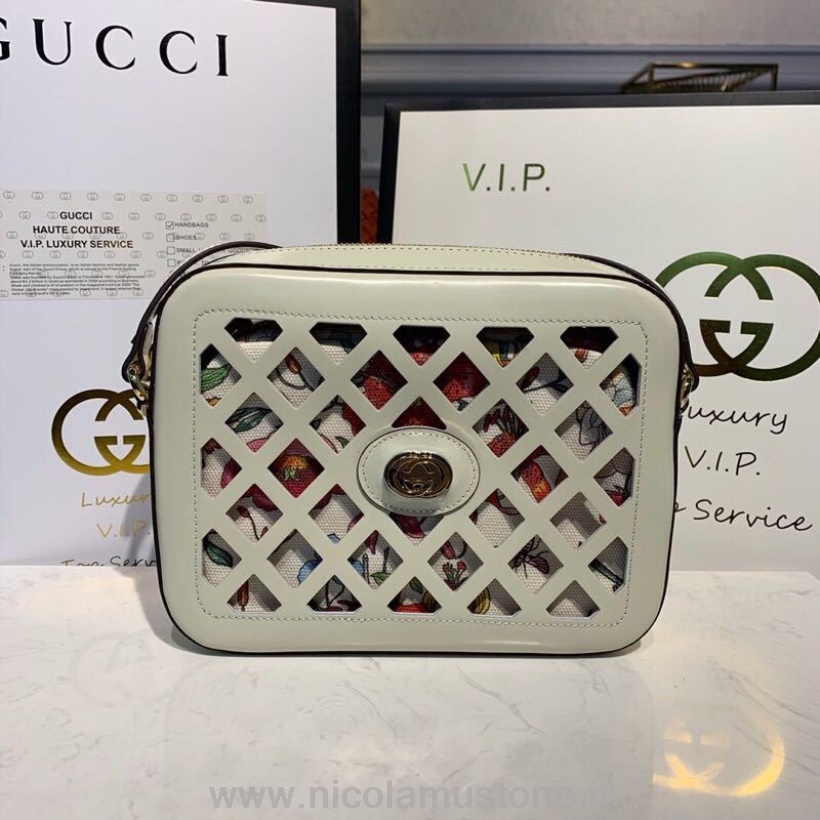 Borsa Fotografica Traforata Gucci Qualità Originale 24cm 443497 Collezione Pre-autunno/inverno 2019 Avorio/motivo Floreale