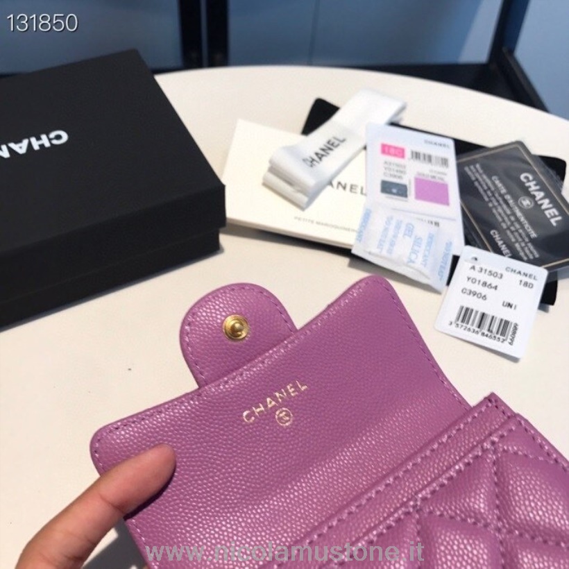 Portafoglio Porta Carte Chanel Di Qualità Originale 16cm Hardware Oro Pelle Caviale Collezione Autunno/inverno 2020 Viola