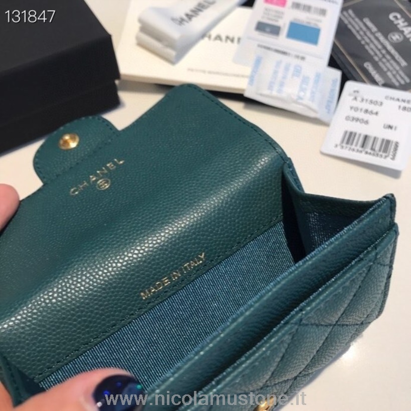 Qualità Originale Porta Carte Chanel Portafogli 16cm Hardware Oro Pelle Caviale Collezione Autunno/inverno 2020 Verde