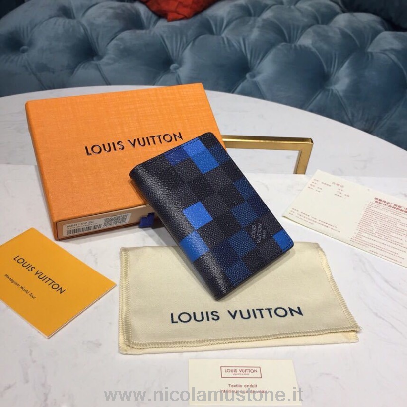 Qualità Originale Louis Vuitton Organizer Tascabile 12 Cm Damier Graphite Pixel Canvas Collezione Primavera/estate 2019 N60159 Blu