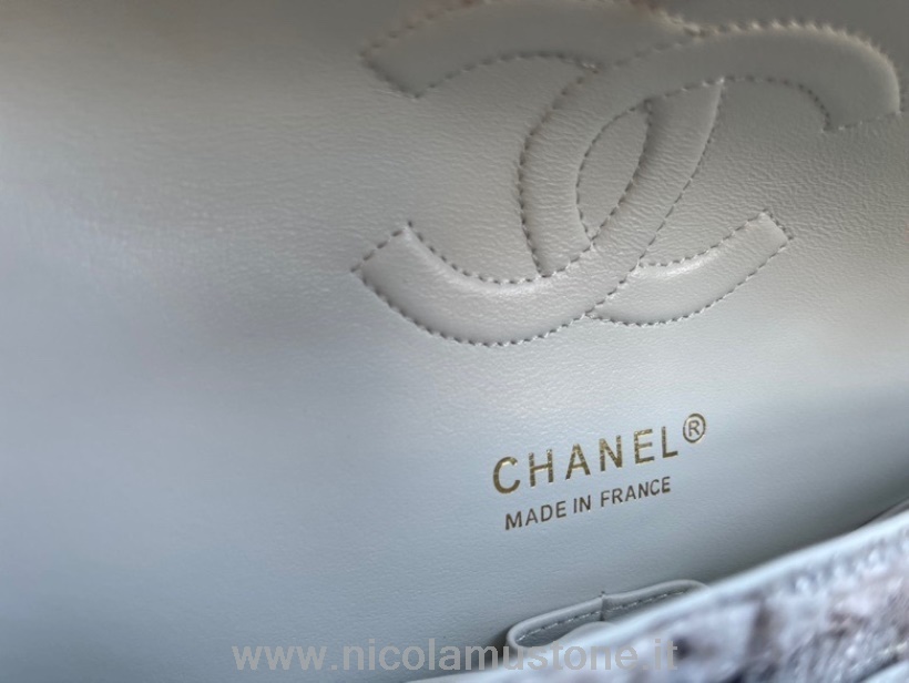 Borsa Con Patta In Tweed Chanel Di Qualità Originale 25 Cm As1112 Hardware Oro Collezione Primavera/estate 2022 Bianco/grigio