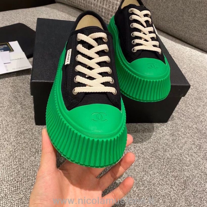 Qualità Originale Chanel Canvas Platform Sneakers Autunno/inverno 2021 Nero/verde