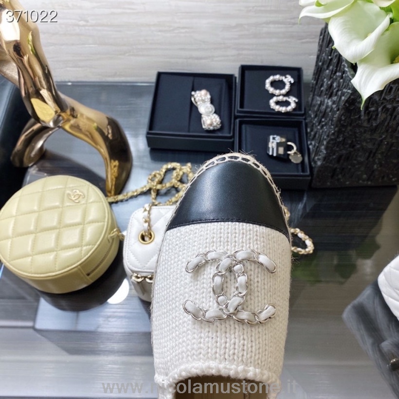 Qualità Originale Chanel Espadrillas In Maglia Di Lana Pelle Di Agnello Collezione Primavera/estate 2021 Bianco Sporco