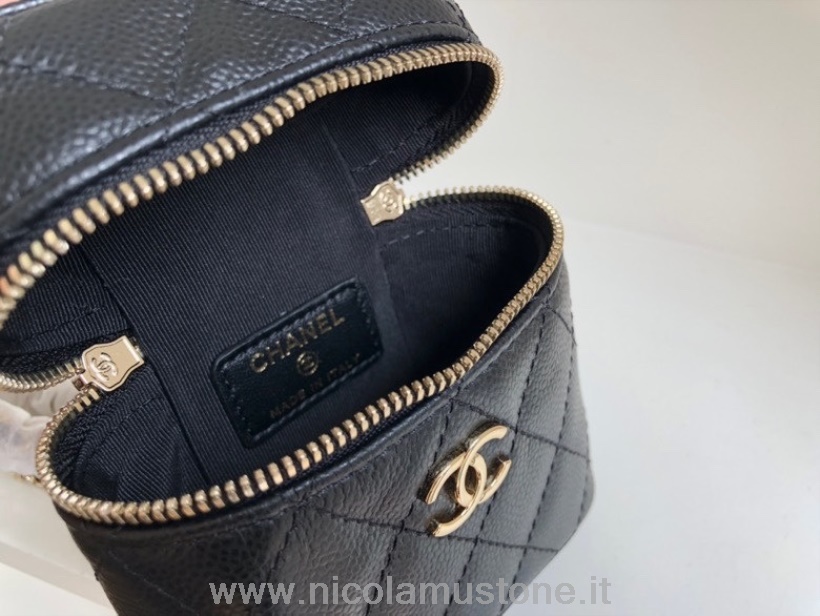 Qualità Originale Chanel Petite Beauty Case Curvo Con Catena 20 Cm Ap99129 Pelle Di Vitello Grana Hardware Oro Collezione Primavera/estate 2022 Nero