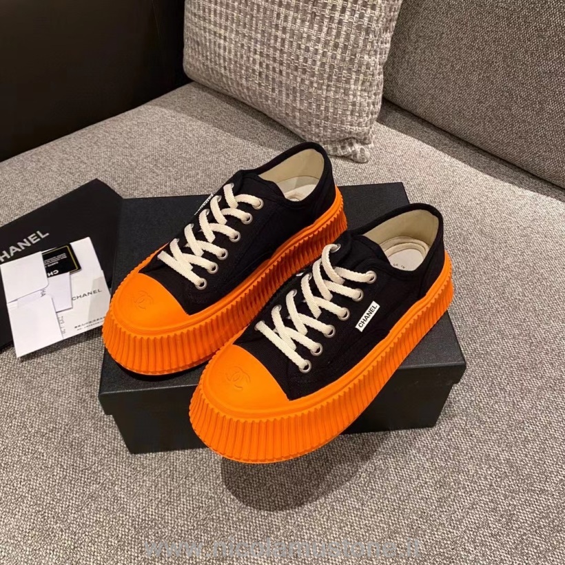 Sneakers Chanel Canvas Platform Di Qualità Originale Collezione Autunno/inverno 2021 Nero/arancione