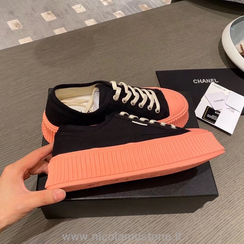 Sneakers Chanel Canvas Platform Di Qualità Originale Collezione Autunno/inverno 2021 Nero/rosa