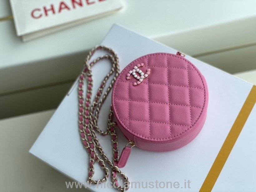 Qualità Originale Chanel Candy Cc Woc Borsa Portamonete Rotonda 12 Cm Pelle Di Vitello Grana Hardware Oro Collezione Primavera/estate 2021 Rosa
