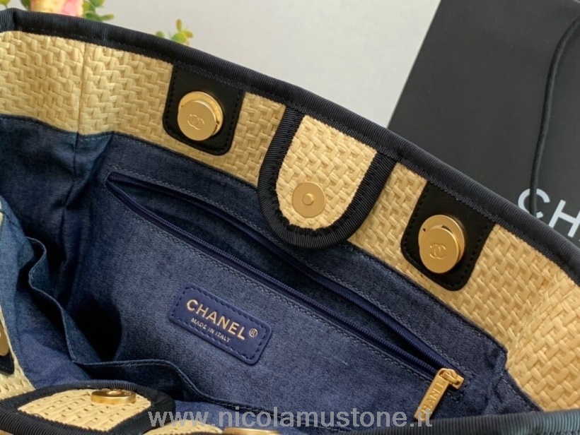 Qualità Originale Chanel Deauville Tote Bag 33 Cm Rafia Tela Collezione Primavera/estate 2021 Beige/nero