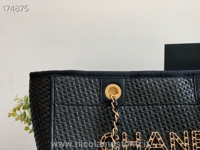 Qualità Originale Chanel Deauville Tote Bag 33cm Rafia Tela Collezione Primavera/estate 2021 Nero