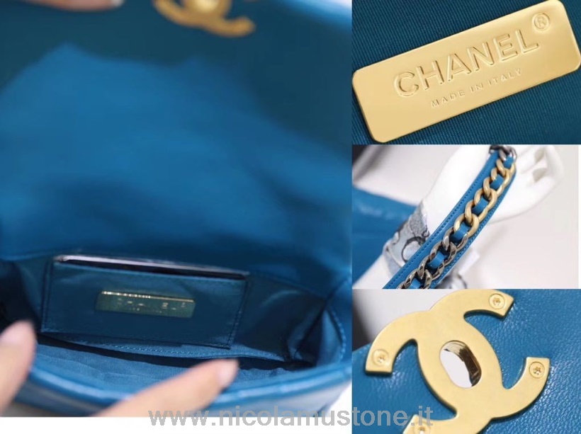Qualità Originale Chanel 19 Marsupio Marsupio 18cm Pelle Di Agnello Hardware Oro Crociera Collezione 2019 Verde Acqua