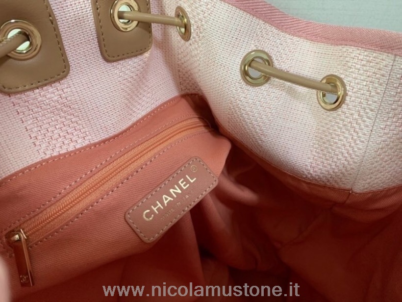Qualità Originale Chanel Deauville Borsa Tote Con Coulisse 35 Cm Borsa Di Tela Di Paglia Di Rafia Primavera/estate 2020 Collezione Rosa Chiaro