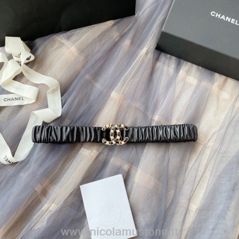 Qualità Originale Chanel Pearl Cc Logo Cintura In Vita Hardware Oro Collezione Primavera/estate 2020 Nero
