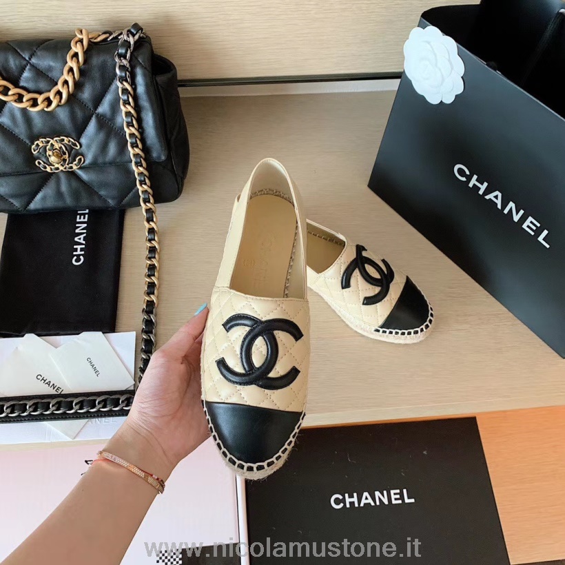 Qualità Originale Espadrillas Chanel Trapuntate Pelle Di Agnello Collezione Primavera/estate 2020 Beige/nero