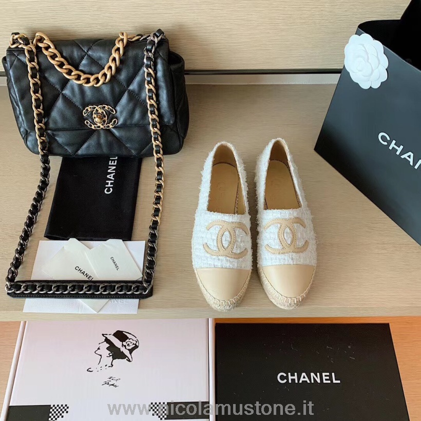Qualità Originale Espadrillas Chanel Tweed Pelle Agnello Collezione Primavera/estate 2020 Bianco/beige