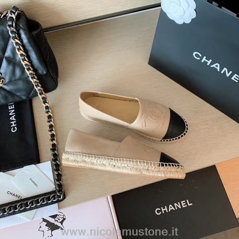 Qualità Originale Espadrillas Chanel In Pelle Di Agnello Collezione Primavera/estate 2020 Beige/nero