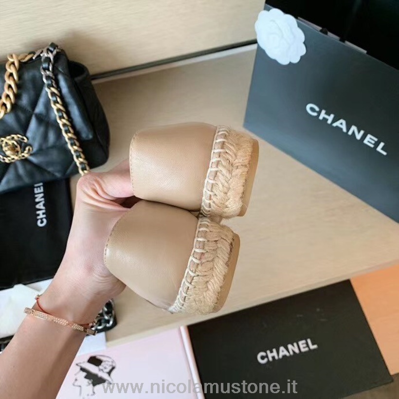 Qualità Originale Espadrillas Chanel In Pelle Di Agnello Collezione Primavera/estate 2020 Beige/nero