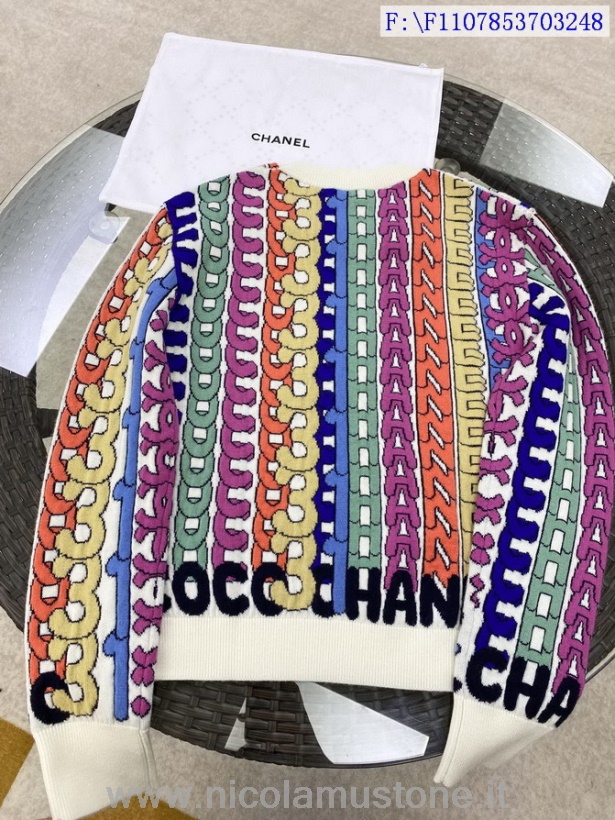 Qualità Originale Maglia Chanel Large Cc Logo Pullover Collezione Autunno/inverno 2021 Multicolor Crema