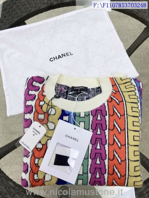 Qualità Originale Maglia Chanel Large Cc Logo Pullover Collezione Autunno/inverno 2021 Multicolor Crema