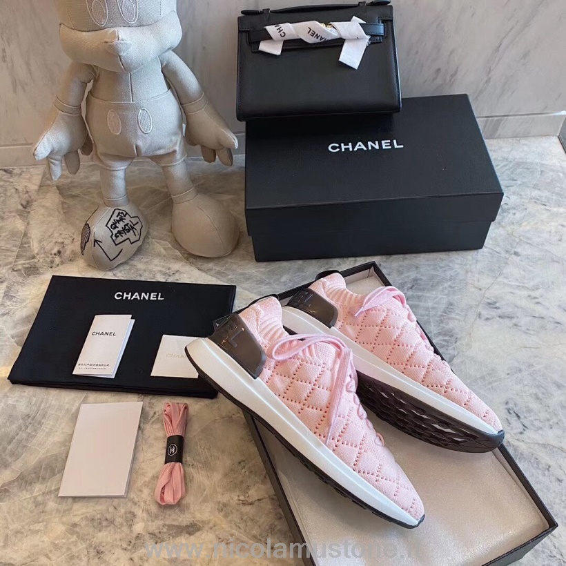 Original Quality Chanel Calzino Knit Trainer Sneakers Pelle Di Vitello Collezione Primavera/estate 2020 Act 1 Rosa Chiaro