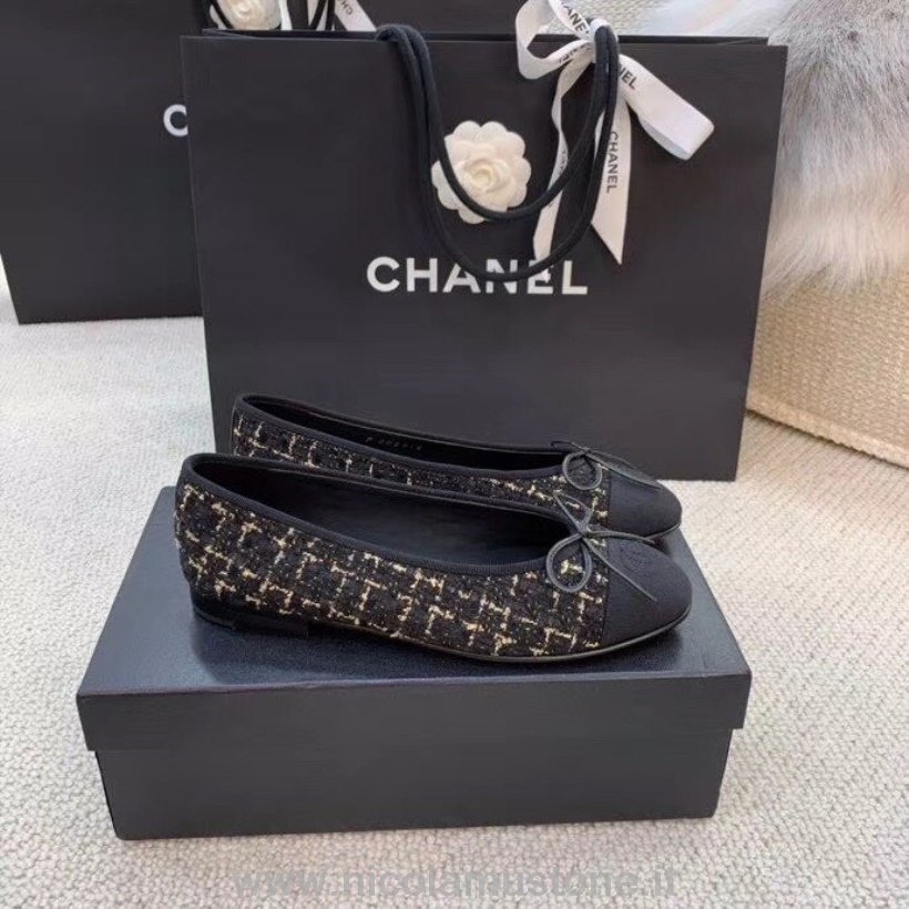 Qualità Originale Ballerine Chanel Tweed Pelle Di Vitello Gros-grain Pelle Collezione Primavera/estate 2020 Nero/oro