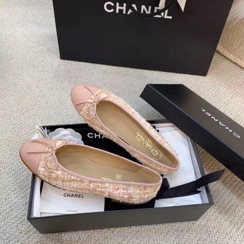 Qualità Originale Ballerine Chanel Tweed Pelle Di Vitello Grosgrain Pelle Collezione Primavera/estate 2020 Rosa Chiaro