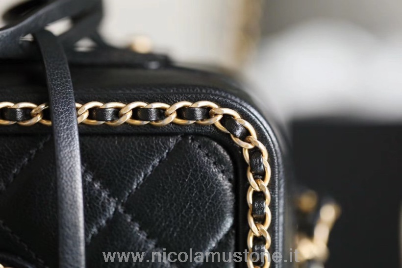 Qualità Originale Chanel Cc Intrecciata Filigrana Vanity Case Borsa 18 Cm Hardware Oro Caviale Pelle Primavera/estate 2020 Act 1 Collezione Nero