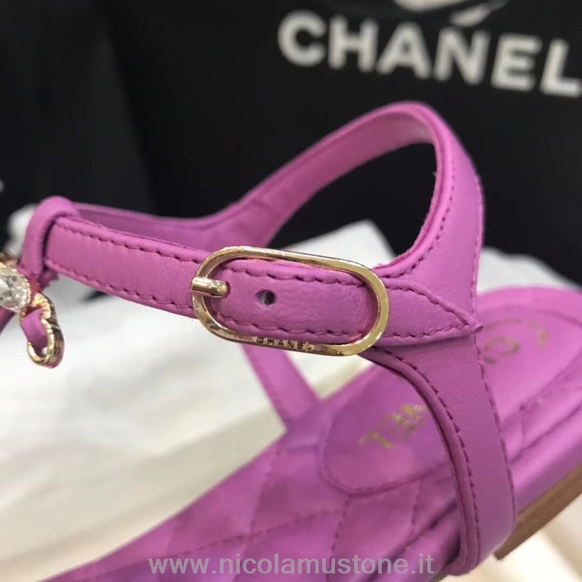 Qualità Originale Chanel Cc Logo Sandali Infradito Pelle Di Vitello Collezione Primavera/estate 2020 Act 2 Viola