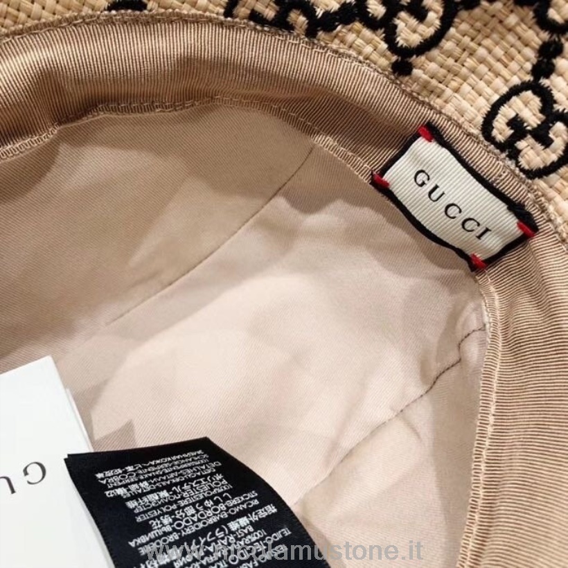 Qualità Originale Gucci Cappello Fedora In Paglia Di Rafia Con Rifiniture In Pelle Di Serpente Collezione Primavera/estate 2020 Nero