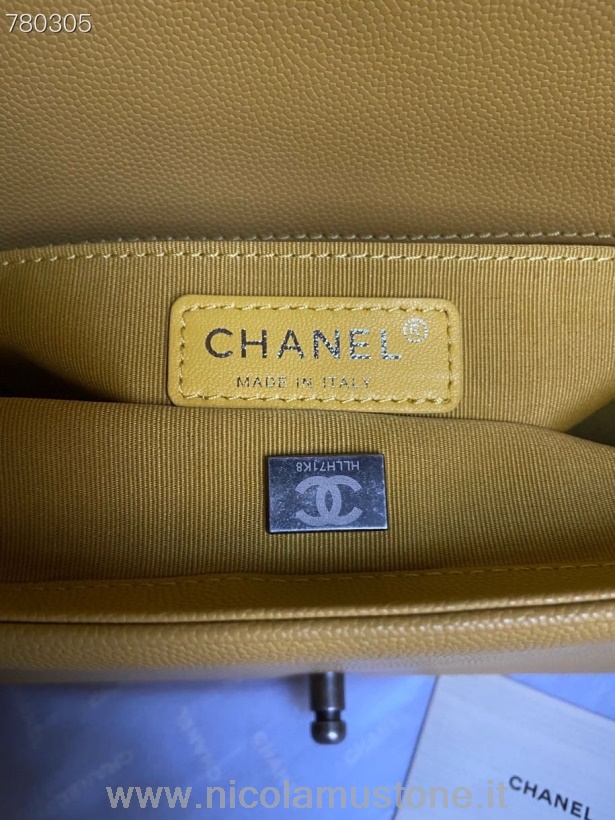 Qualità Originale Borsa Chanel Boy 25cm As67086 Hardware Oro Pelle Caviale Collezione Autunno/inverno 2021 Giallo