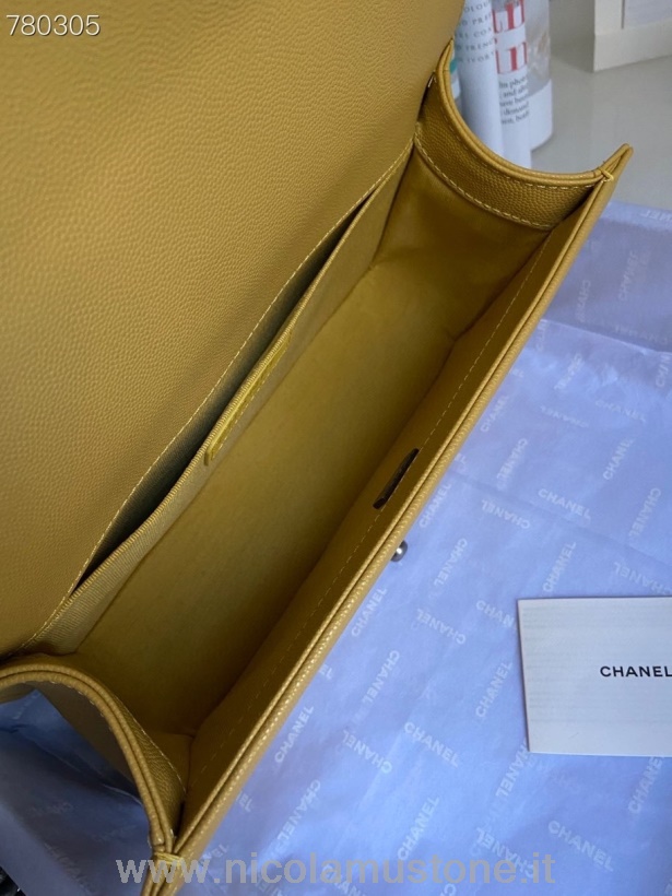 Qualità Originale Borsa Chanel Boy 25cm As67086 Hardware Oro Pelle Caviale Collezione Autunno/inverno 2021 Giallo